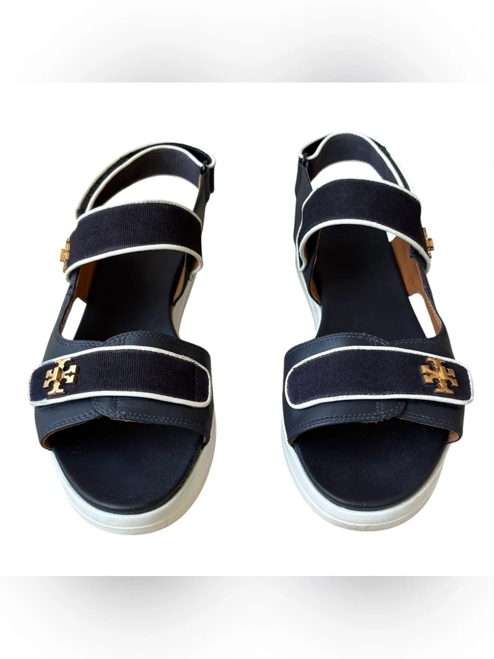 TORY BURCH “Kira” Navy & White Canvas Leather Sport Sandals
